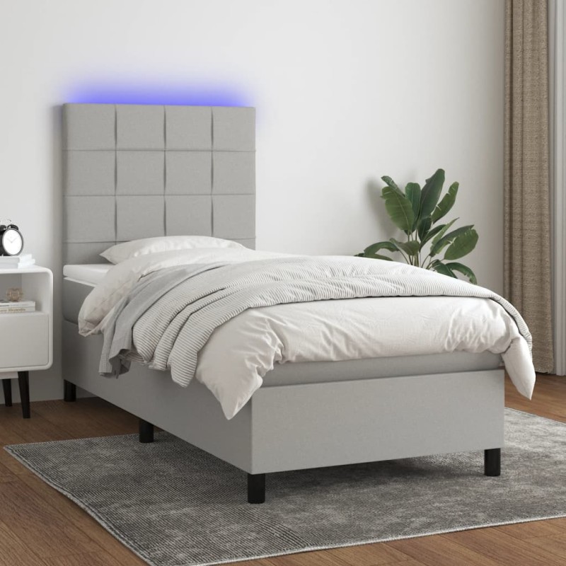 vidaXL Letto a Molle Materasso e LED Grigio Chiaro 90x190 cm Tessuto vidaXL Letto a Molle Materasso e LED Grigio Chiaro 90x190 cm Tessuto