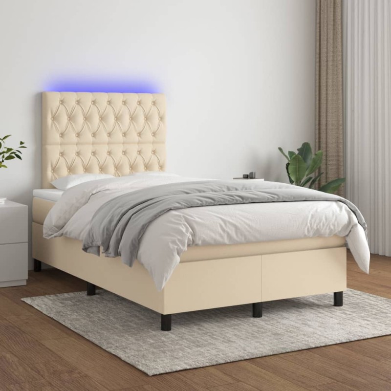 vidaXL Letto a Molle con Materasso e LED Crema 120x200cm in Tessuto