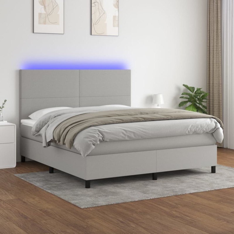 vidaXL Letto a Molle Materasso e LED Grigio Chiaro 180x200 cm Tessuto vidaXL Letto a Molle Materasso e LED Grigio Chiaro 180x200 cm Tessuto