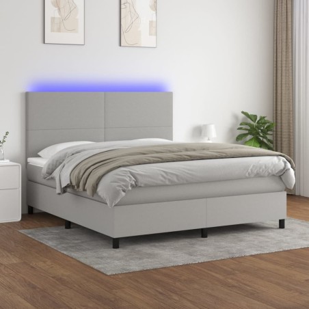 vidaXL Letto a Molle Materasso e LED Grigio Chiaro 180x200 cm Tessuto