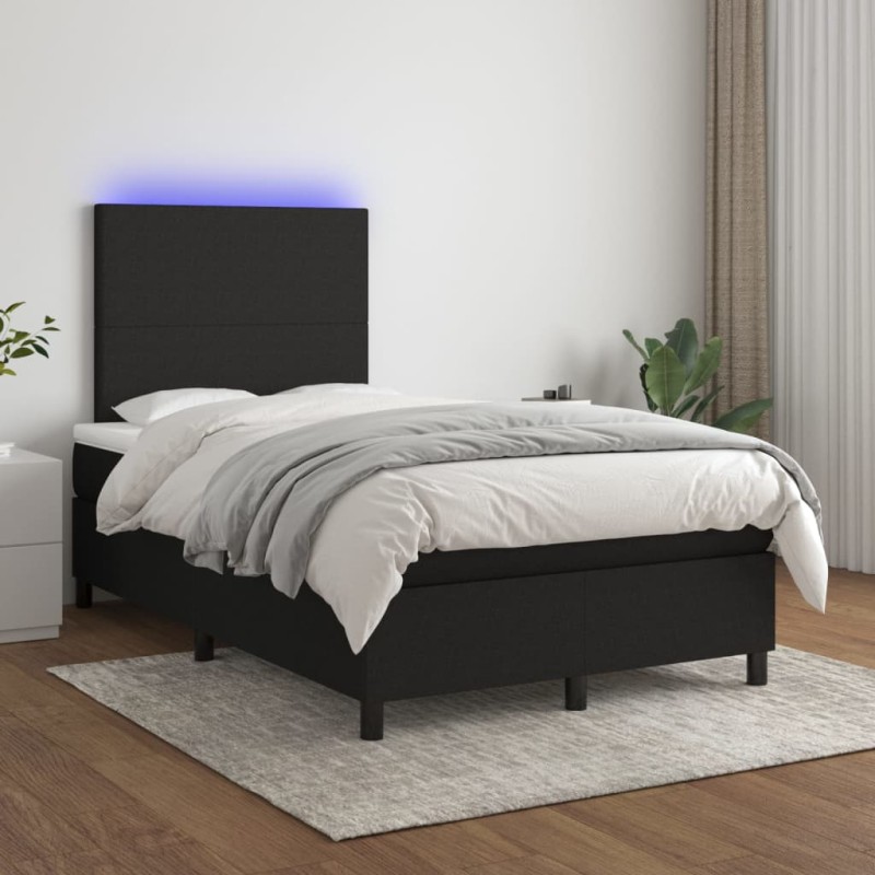 Letto a Molle con Materasso e LED Nero 120x200cm in Tessuto Letto a Molle con Materasso e LED Nero 120x200cm in Tessuto