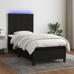 vidaXL Letto a Molle con Materasso e LED Nero 90x190 cm in Tessuto