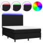 Letto a Molle con Materasso e LED Nero 140x190 cm in Tessuto Letto a Molle con Materasso e LED Nero 140x190 cm in Tessuto