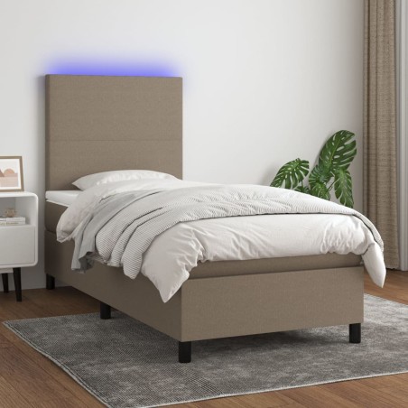 vidaXL Letto a Molle con Materasso e LED Tortora 100x200cm in Tessuto
