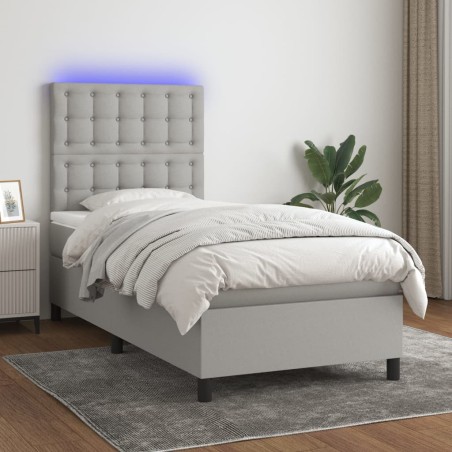 vidaXL Letto a Molle Materasso e LED Grigio Chiaro 90x190 cm Tessuto