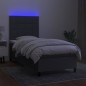 Letto a Molle Materasso e LED Grigio Scuro 90x190 cm in Tessuto Letto a Molle Materasso e LED Grigio Scuro 90x190 cm in Tessuto