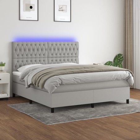 vidaXL Letto a Molle Materasso e LED Grigio Chiaro 160x200 cm Tessuto