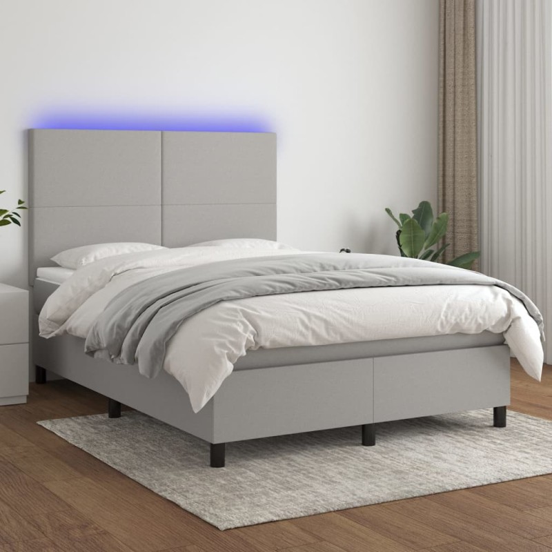 Letto a Molle Materasso e LED Grigio Chiaro 140x200 cm Tessuto Letto a Molle Materasso e LED Grigio Chiaro 140x200 cm Tessuto