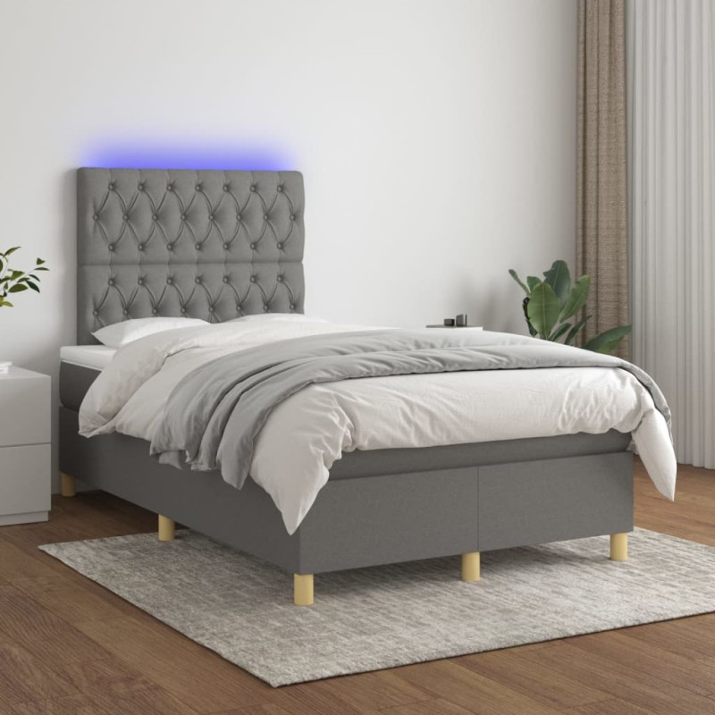 Letto a Molle Materasso e LED Grigio Scuro 120x200cm in Tessuto Letto a Molle Materasso e LED Grigio Scuro 120x200cm in Tessuto