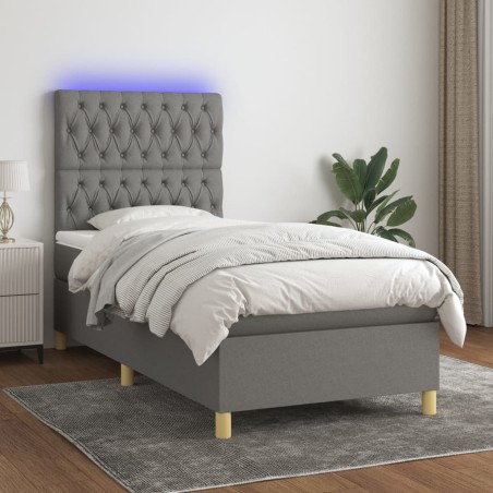 vidaXL Letto a Molle Materasso e LED Grigio Scuro 80x200 cm in Tessuto