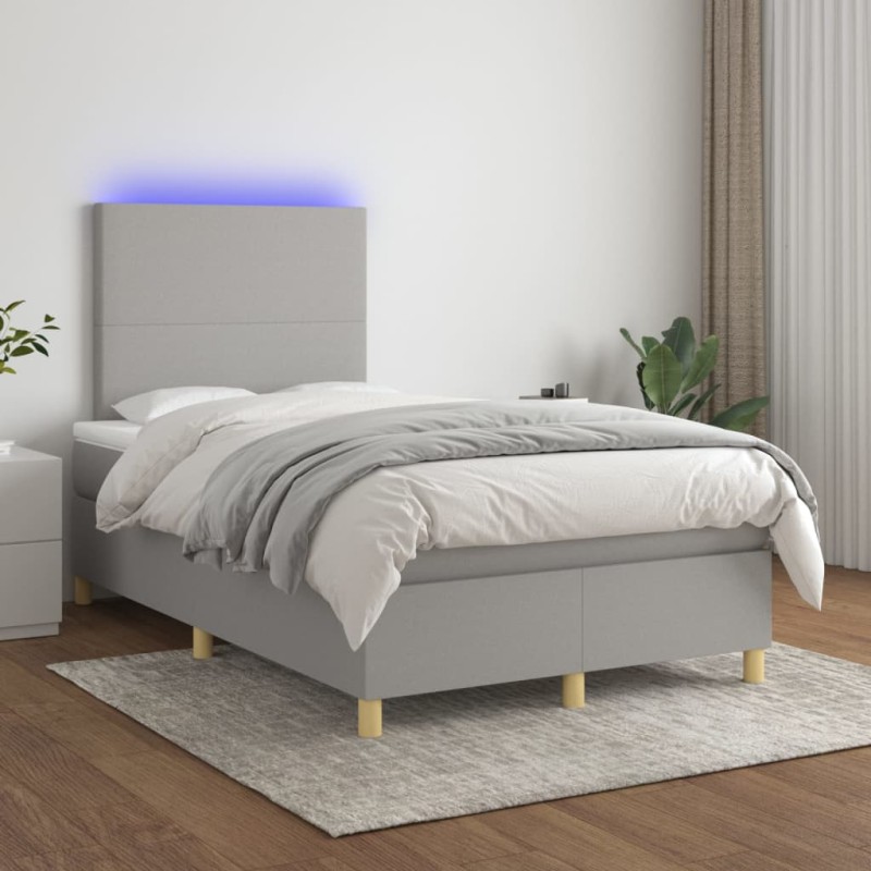 vidaXL Letto a Molle Materasso e LED Grigio Chiaro 120x200 cm Tessuto vidaXL Letto a Molle Materasso e LED Grigio Chiaro 120x200 cm Tessuto