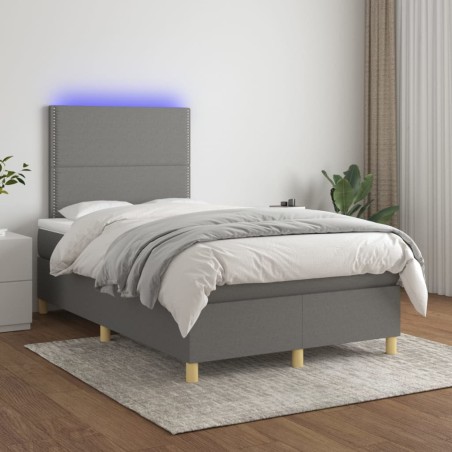 vidaXL Letto a Molle Materasso e LED Grigio Scuro 120x200cm in Tessuto