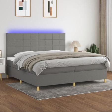 vidaXL Letto a Molle Materasso e LED Grigio Scuro 200x200cm in Tessuto