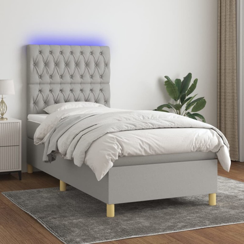 Letto a Molle Materasso e LED Grigio Chiaro 80x200 cm Tessuto Letto a Molle Materasso e LED Grigio Chiaro 80x200 cm Tessuto