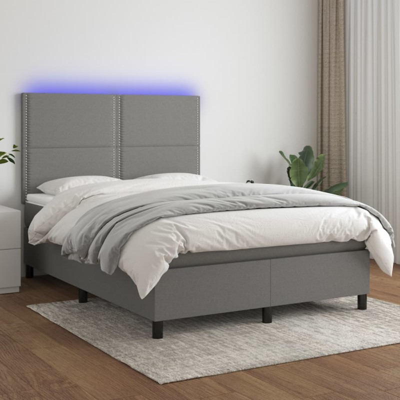 vidaXL Letto a Molle Materasso e LED Grigio Scuro 140x190cm in Tessuto vidaXL Letto a Molle Materasso e LED Grigio Scuro 140x190cm in Tessuto