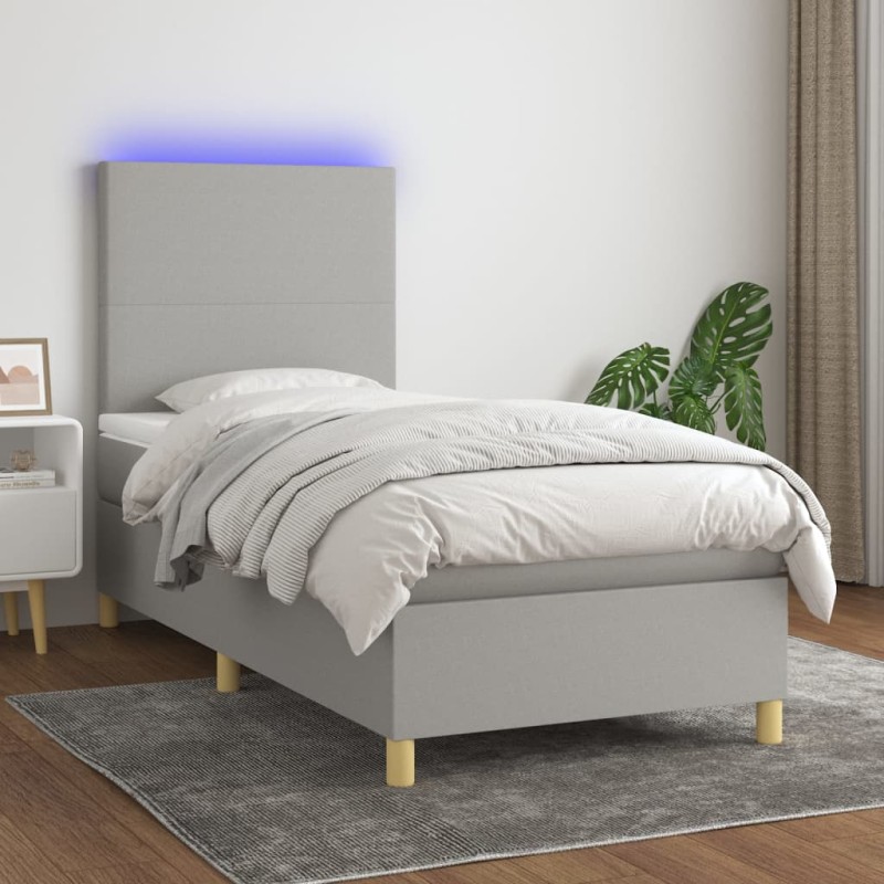 vidaXL Letto a Molle Materasso e LED Grigio Chiaro 90x200 cm Tessuto vidaXL Letto a Molle Materasso e LED Grigio Chiaro 90x200 cm Tessuto