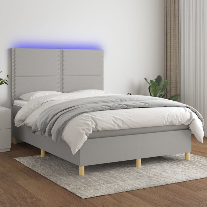 Letto a Molle Materasso e LED Grigio Chiaro 140x200 cm Tessuto Letto a Molle Materasso e LED Grigio Chiaro 140x200 cm Tessuto