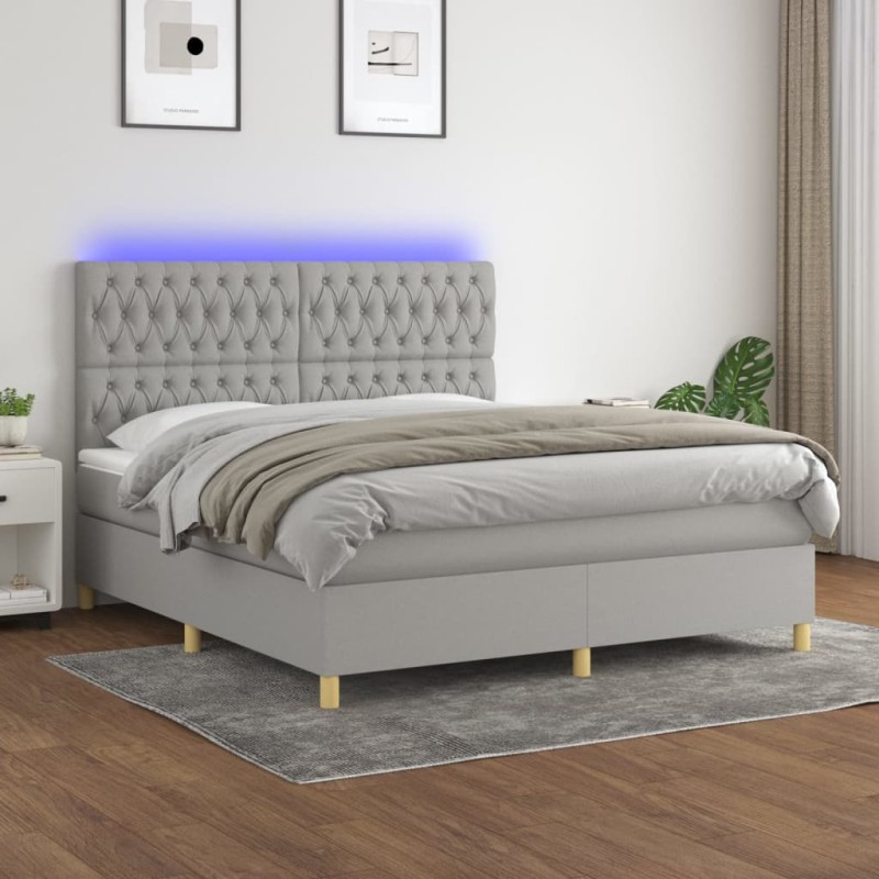 vidaXL Letto a Molle Materasso e LED Grigio Chiaro 180x200 cm Tessuto vidaXL Letto a Molle Materasso e LED Grigio Chiaro 180x200 cm Tessuto