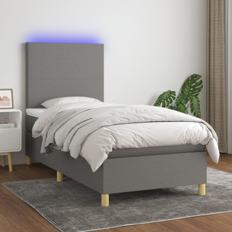 vidaXL Letto a Molle Materasso e LED Grigio Scuro 80x200 cm in Tessuto
