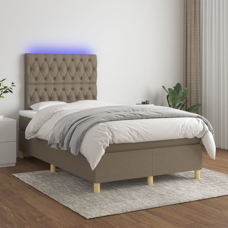 Letto a Molle con Materasso e LED Tortora 120x200cm in Tessuto Letto a Molle con Materasso e LED Tortora 120x200cm in Tessuto