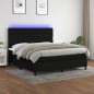 Letto a Molle con Materasso e LED Nero 160x200 cm in Tessuto Letto a Molle con Materasso e LED Nero 160x200 cm in Tessuto