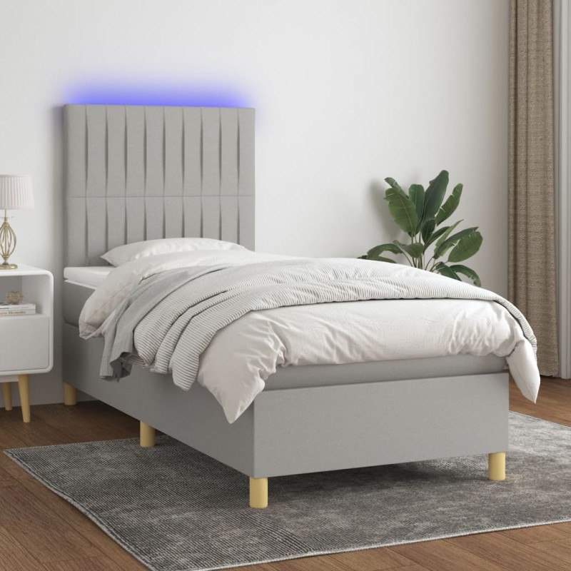 vidaXL Letto a Molle Materasso e LED Grigio Chiaro 90x190 cm Tessuto vidaXL Letto a Molle Materasso e LED Grigio Chiaro 90x190 cm Tessuto
