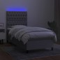 Letto a Molle Materasso e LED Grigio Chiaro 100x200 cm Tessuto Letto a Molle Materasso e LED Grigio Chiaro 100x200 cm Tessuto