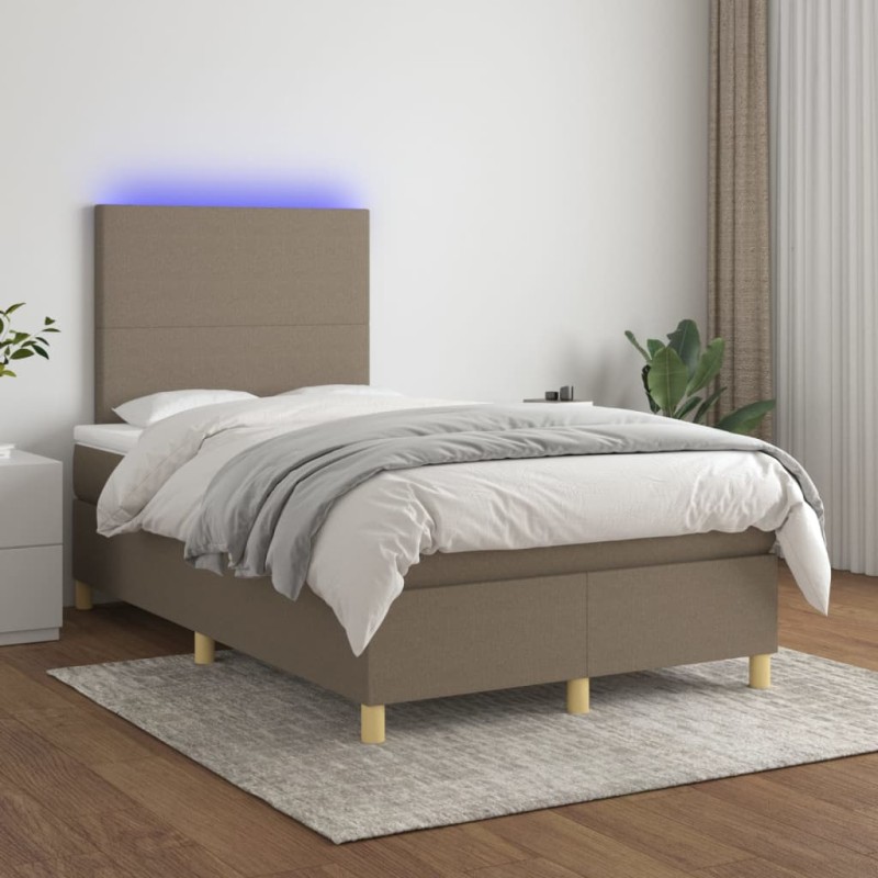 Letto a Molle con Materasso e LED Tortora 120x200cm in Tessuto Letto a Molle con Materasso e LED Tortora 120x200cm in Tessuto