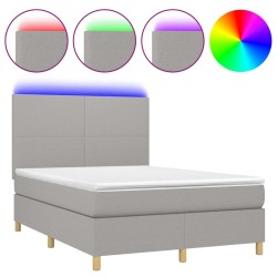 vidaXL Letto a Molle Materasso e LED Grigio Chiaro 140x200 cm Tessuto