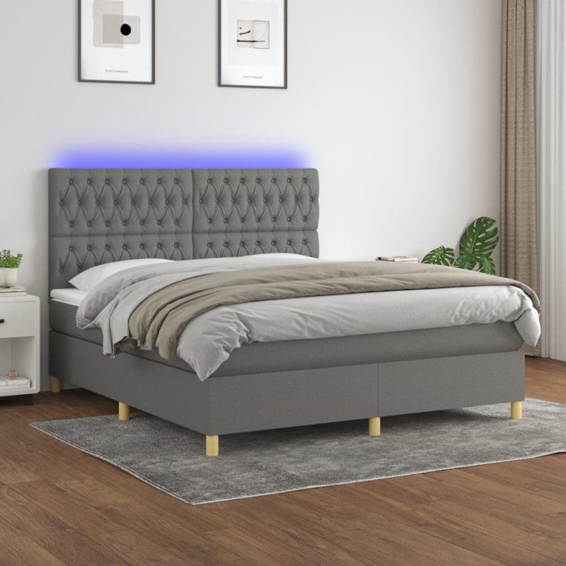 vidaXL Letto a Molle Materasso e LED Grigio Scuro 180x200cm in Tessuto vidaXL Letto a Molle Materasso e LED Grigio Scuro 180x200cm in Tessuto