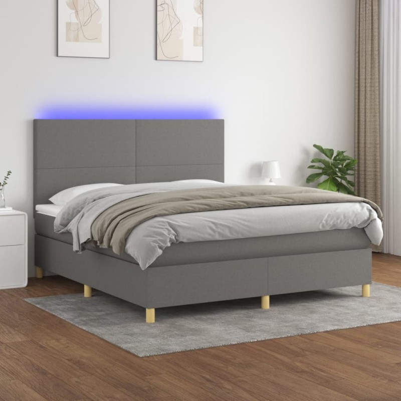 Letto a Molle Materasso e LED Grigio Scuro 160x200cm in Tessuto Letto a Molle Materasso e LED Grigio Scuro 160x200cm in Tessuto