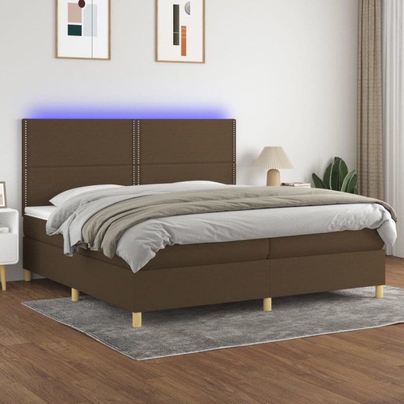 Letto a Molle Materasso e LED Marronescuro 200x200cm in Tessuto Letto a Molle Materasso e LED Marronescuro 200x200cm in Tessuto