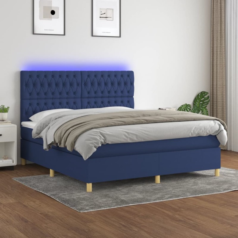 vidaXL Letto a Molle con Materasso e LED Blu 160x200 cm in Tessuto vidaXL Letto a Molle con Materasso e LED Blu 160x200 cm in Tessuto