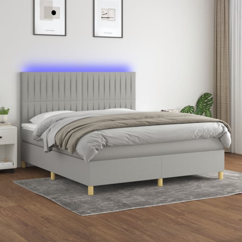 vidaXL Letto a Molle Materasso e LED Grigio Chiaro 180x200 cm Tessuto vidaXL Letto a Molle Materasso e LED Grigio Chiaro 180x200 cm Tessuto