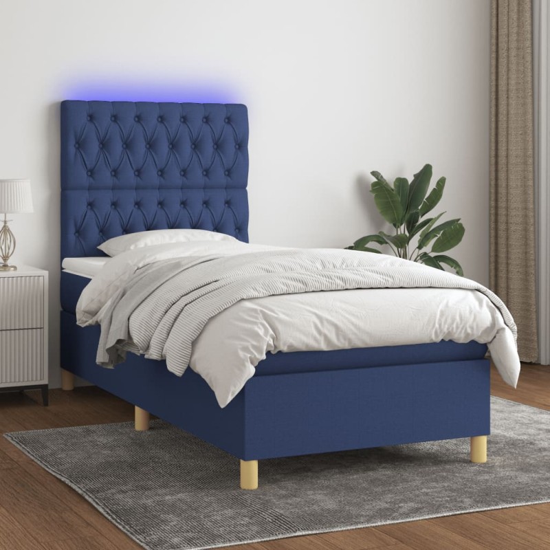 Letto a Molle con Materasso e LED Blu 100x200cm in Tessuto Letto a Molle con Materasso e LED Blu 100x200cm in Tessuto