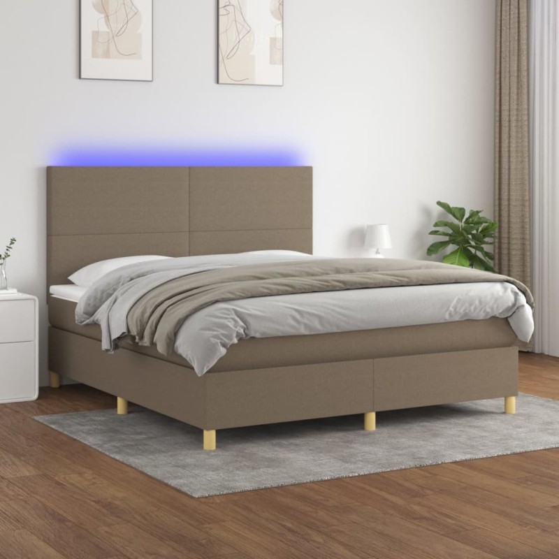 vidaXL Letto a Molle con Materasso e LED Tortora 160x200 cm in Tessuto vidaXL Letto a Molle con Materasso e LED Tortora 160x200 cm in Tessuto