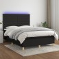 Letto a Molle con Materasso e LED Nero 140x190 cm in Tessuto Letto a Molle con Materasso e LED Nero 140x190 cm in Tessuto