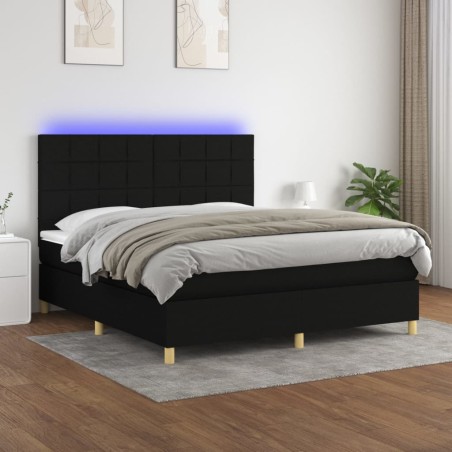 vidaXL Letto a Molle con Materasso e LED Nero 180x200cm in Tessuto