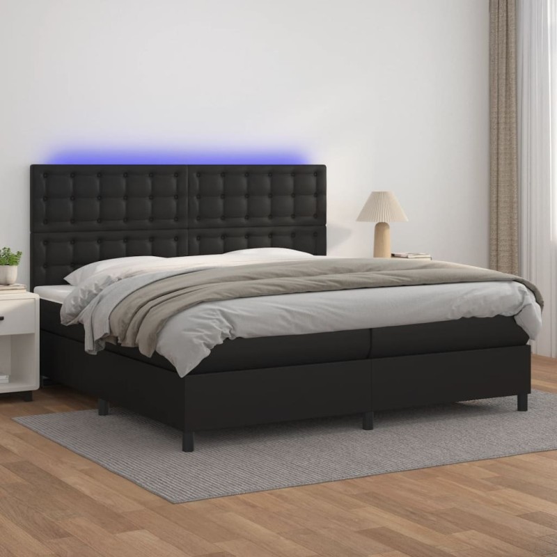 Giroletto a Molle con Materasso e LED Nero 200x200cm Similpelle Giroletto a Molle con Materasso e LED Nero 200x200cm Similpelle