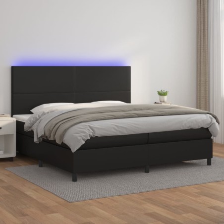 vidaXL Giroletto a Molle con Materasso e LED Nero 200x200cm Similpelle