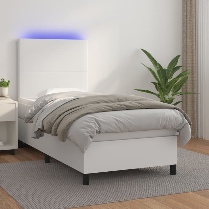 Giroletto Molle con Materasso e LED Bianco 90x200 cm Similpelle Giroletto Molle con Materasso e LED Bianco 90x200 cm Similpelle