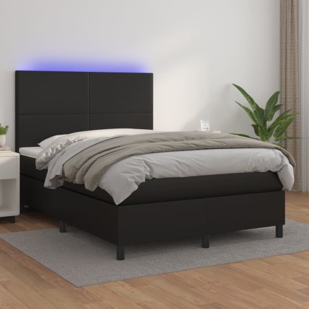 vidaXL Giroletto a Molle con Materasso e LED Nero 140x190cm Similpelle