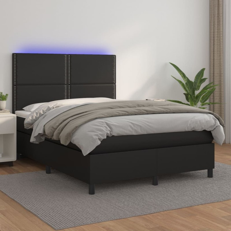 Giroletto a Molle con Materasso e LED Nero 140x190cm Similpelle Giroletto a Molle con Materasso e LED Nero 140x190cm Similpelle