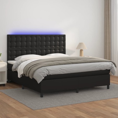 vidaXL Giroletto a Molle con Materasso e LED Nero 180x200cm Similpelle