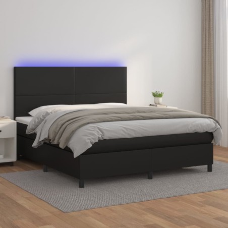 vidaXL Giroletto a Molle con Materasso e LED Nero 160x200cm Similpelle