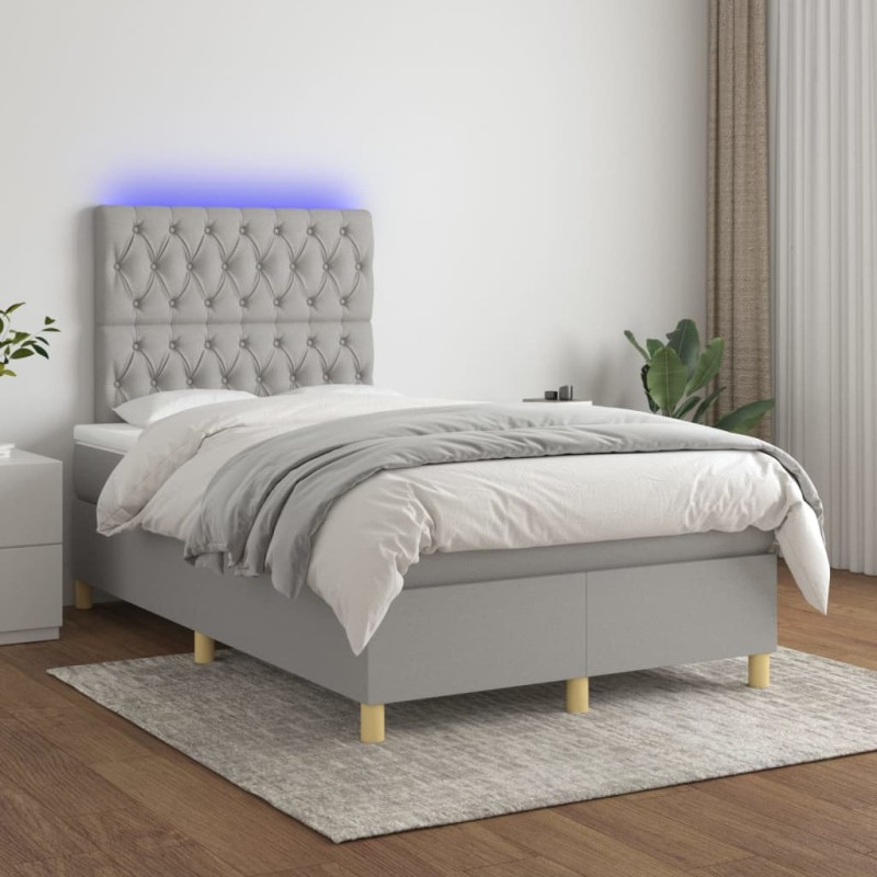 vidaXL Letto a Molle Materasso e LED Grigio Chiaro 120x200 cm Tessuto