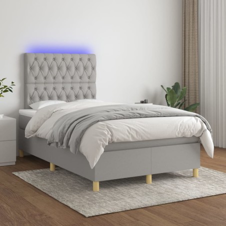vidaXL Letto a Molle Materasso e LED Grigio Chiaro 120x200 cm Tessuto