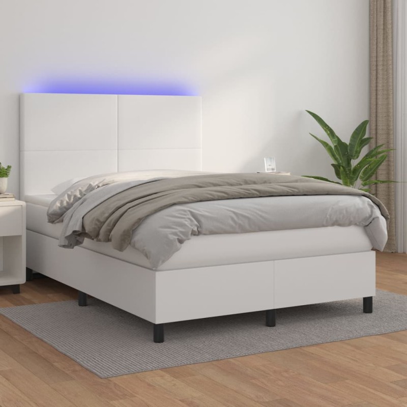 vidaXL Giroletto Molle con Materasso e LED Bianco 140x190cm Similpelle vidaXL Giroletto Molle con Materasso e LED Bianco 140x190cm Similpelle
