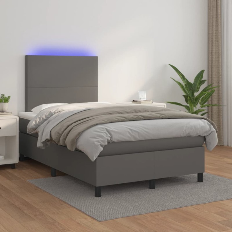 vidaXL Giroletto Molle con Materasso e LED Grigio 120x200cm Similpelle vidaXL Giroletto Molle con Materasso e LED Grigio 120x200cm Similpelle
