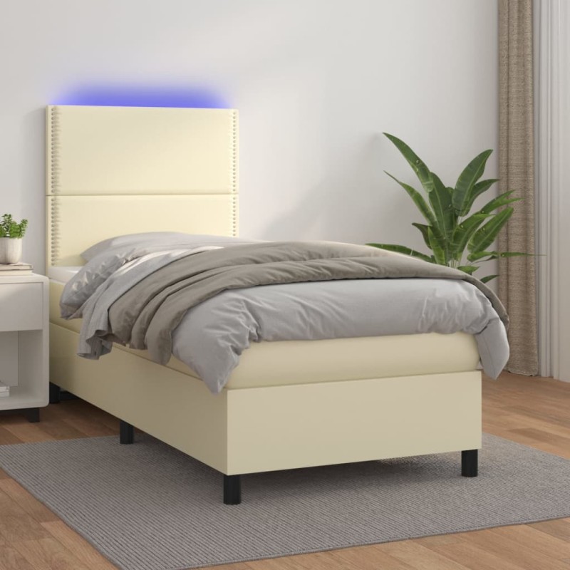 vidaXL Giroletto a Molle con Materasso e LED Crema 100x200 cm vidaXL Giroletto a Molle con Materasso e LED Crema 100x200 cm